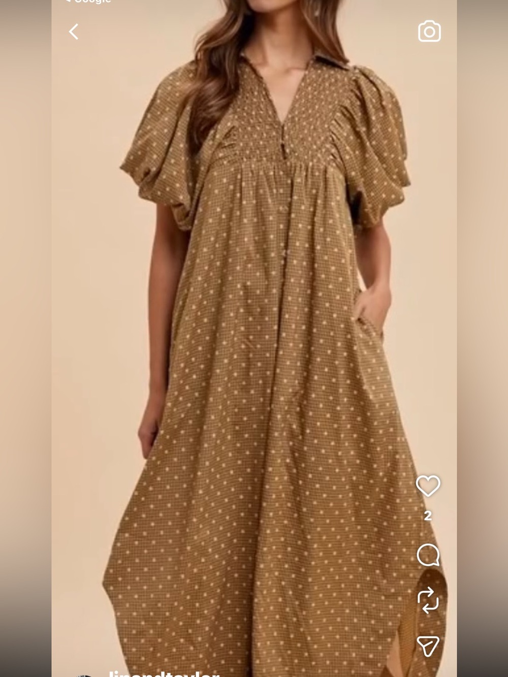 Anniewear Geeen dress with embroidered pink daisies Puff Sleeve Dress